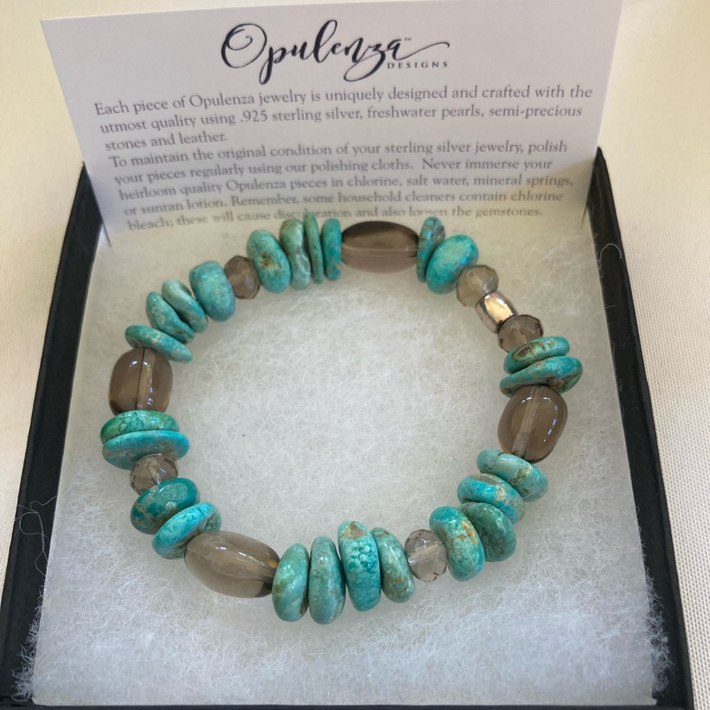 Opulenza Designs Chunky Turquoise & Smokey Quartz Bracelet